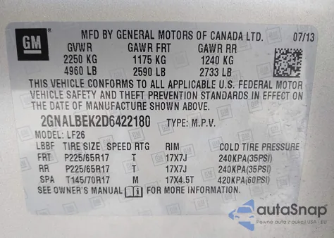 2013 Chevrolet Equinox Ls z USA, uszkodzony, nr VIN 2GNALBEK2D6422180